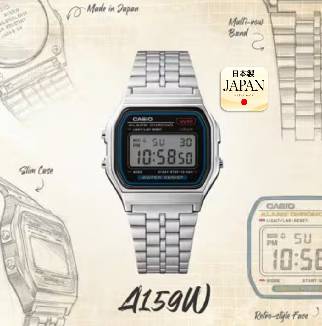 CASIO Vintage A159WA-N1JH Made in Japan Digital Watch 7-Year Battery New Full Set