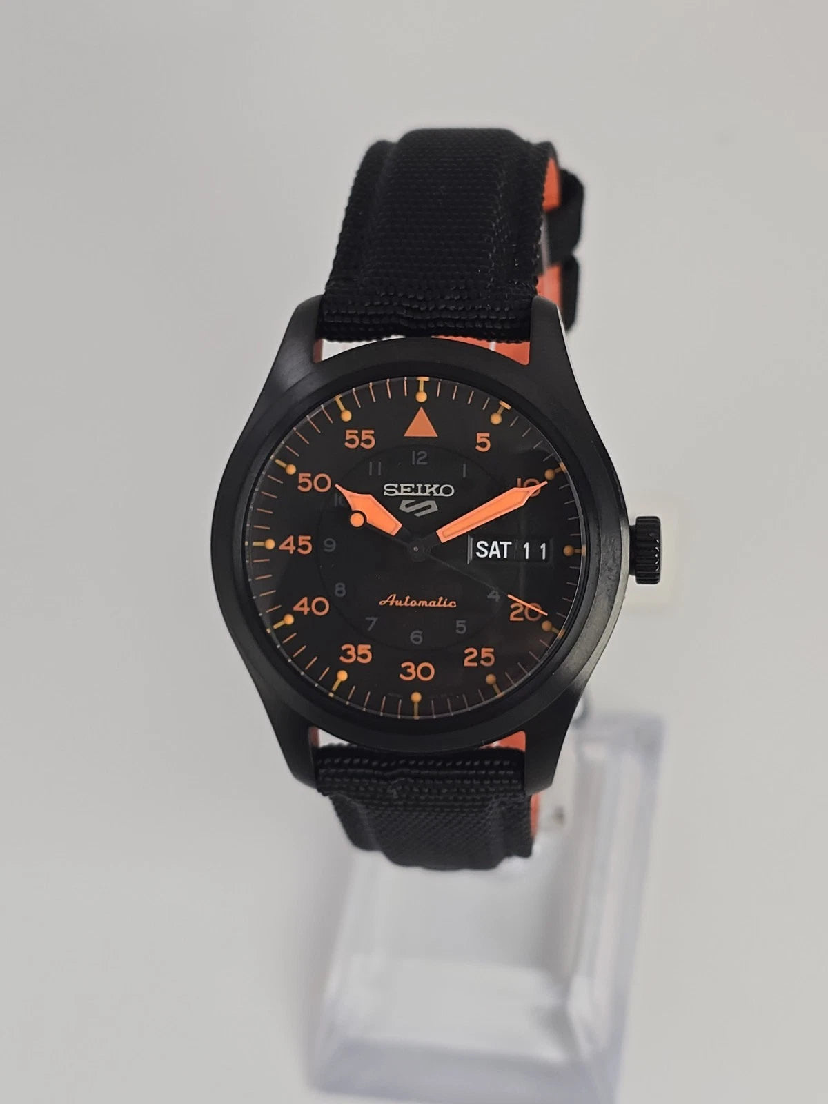 Seiko 5 Sports SRPH33K1 Flieger Automatic Black Dial Orange Accent 39 mm New