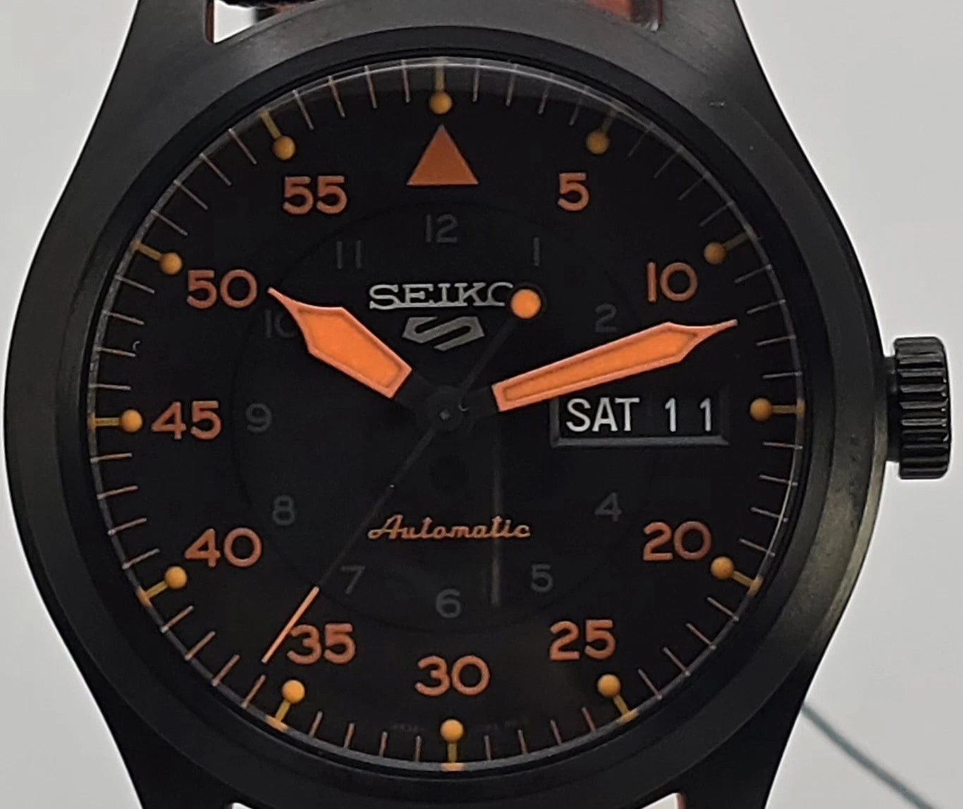 Seiko 5 Sports SRPH33K1 Flieger Automatic Black Dial Orange Accent 39 mm New